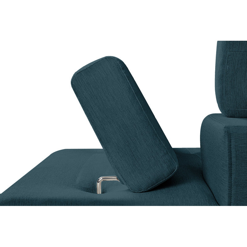 ROX SCANDINAVE - Canapé d'angle convertible avec coffre pieds bois noir en tissu - Bleu pétrole - Angle droit (vue de face)