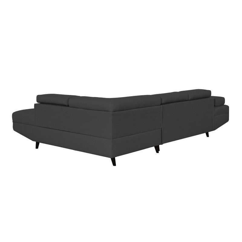 ROX SCANDINAVE - Canapé d'angle convertible avec coffre pieds bois noir en tissu - Gris foncé