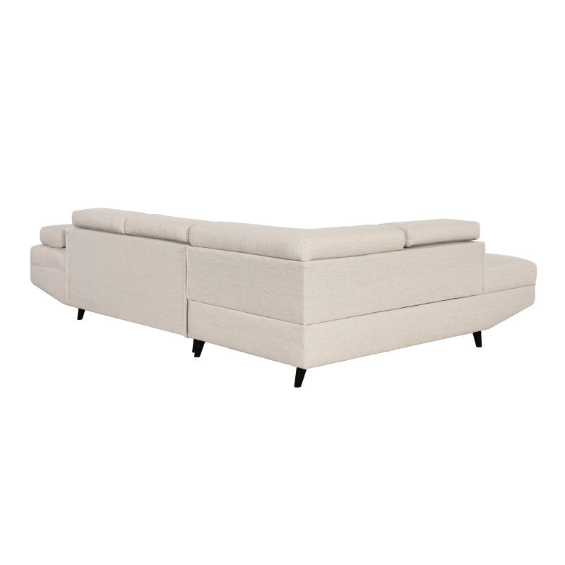 ROX SCANDINAVE - Canapé d'angle convertible avec coffre pieds bois noir en tissu - Beige - Angle droit (vue de face)