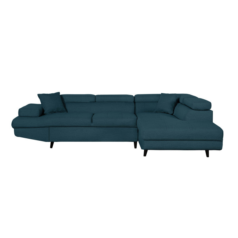 ROX SCANDINAVE - Canapé d'angle convertible avec coffre pieds bois noir en tissu - Bleu pétrole - Angle droit (vue de face)