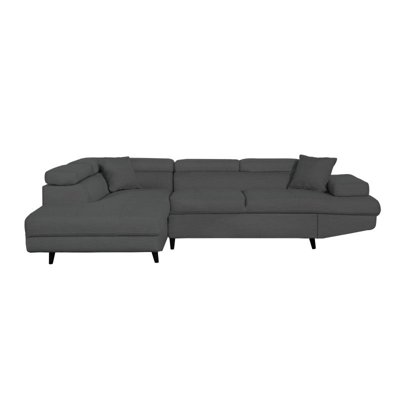 ROX SCANDINAVE - Canapé d'angle convertible avec coffre pieds bois noir en tissu - Gris foncé