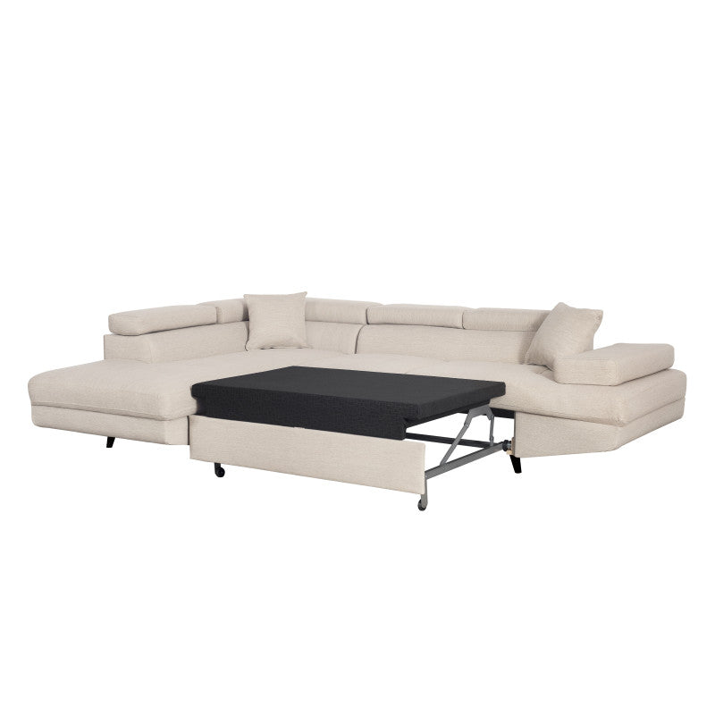 ROX SCANDINAVE - Canapé d'angle convertible avec coffre pieds bois noir en tissu - Beige - Angle gauche (vue de face)