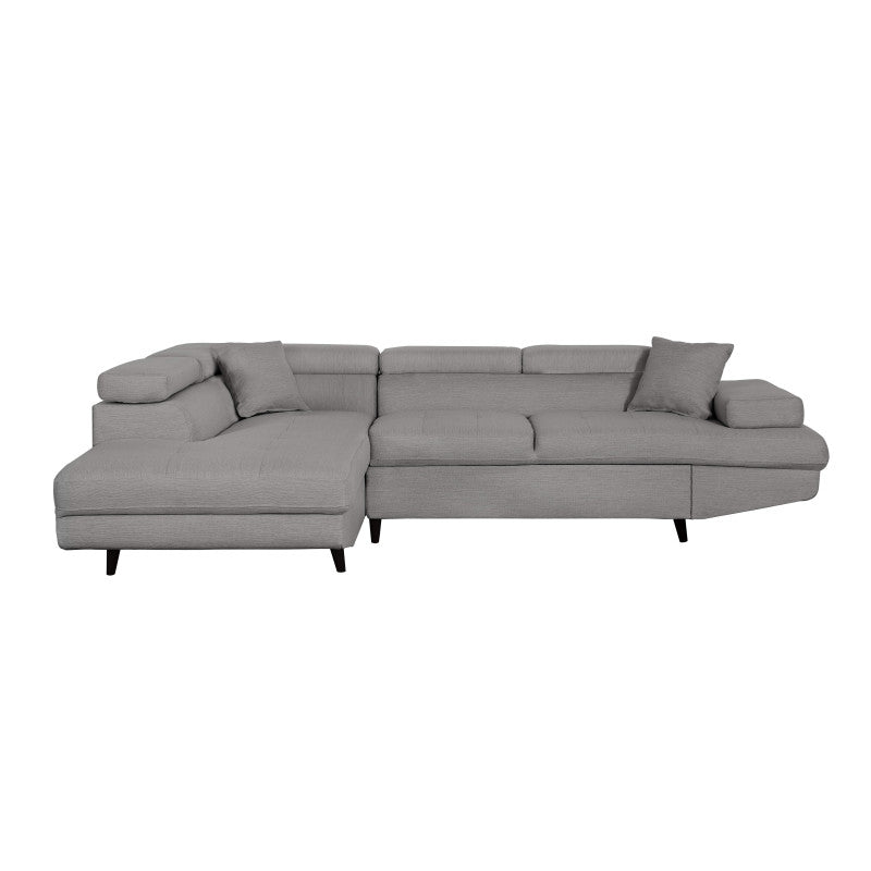 ROX SCANDINAVE - Canapé d'angle convertible avec coffre pieds bois noir en tissu - Gris clair