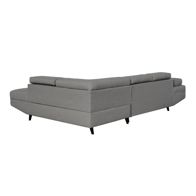 ROX SCANDINAVE - Canapé d'angle convertible avec coffre pieds bois noir en tissu - Gris clair