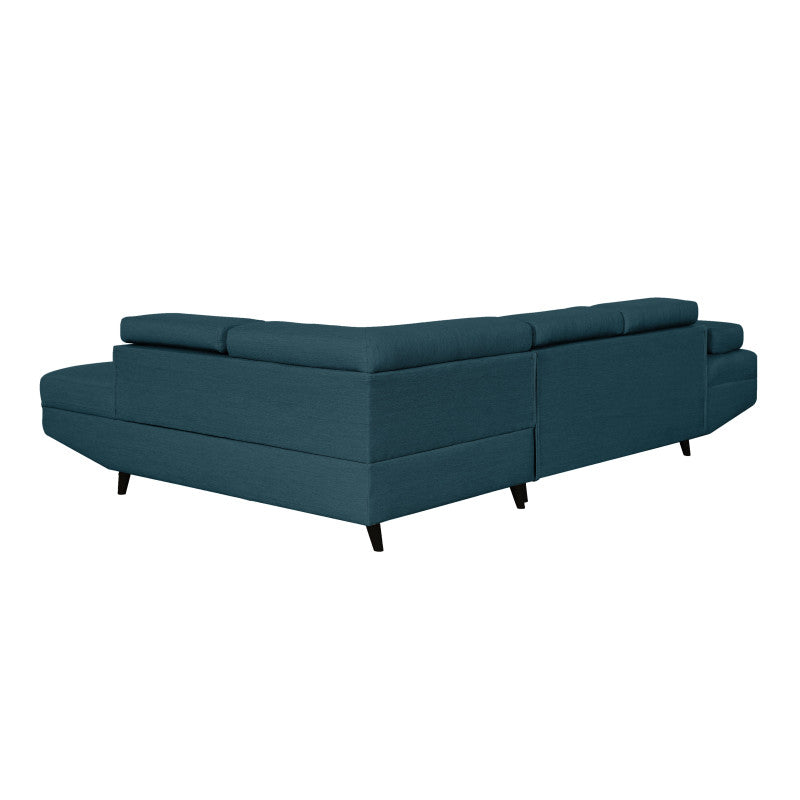 ROX SCANDINAVE - Canapé d'angle convertible avec coffre pieds bois noir en tissu - Bleu pétrole - Angle droit (vue de face)