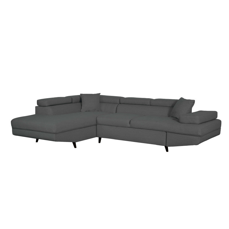 ROX SCANDINAVE - Canapé d'angle convertible avec coffre pieds bois noir en tissu - Gris foncé