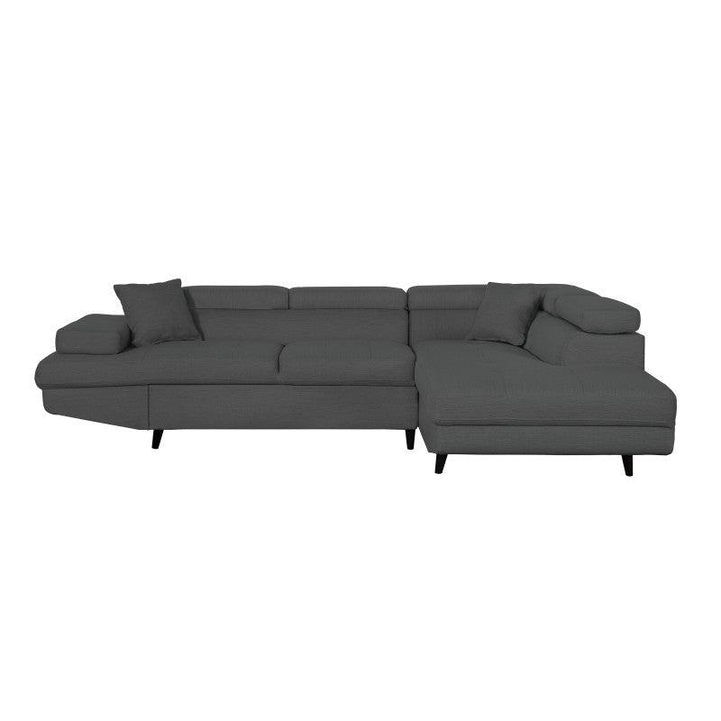 ROX SCANDINAVE - Canapé d'angle convertible avec coffre pieds bois noir en tissu - Gris foncé