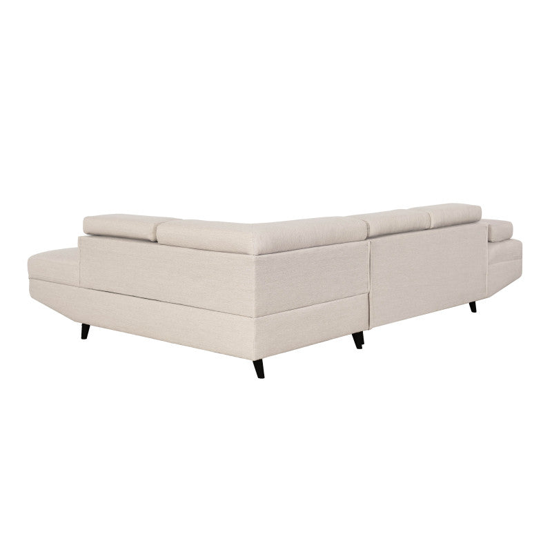 ROX SCANDINAVE - Canapé d'angle convertible avec coffre pieds bois noir en tissu - Beige - Angle droit (vue de face)