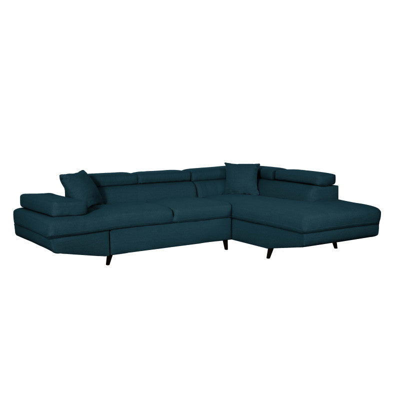 ROX SCANDINAVE - Canapé d'angle convertible avec coffre pieds bois noir en tissu - Bleu pétrole - Angle droit (vue de face)