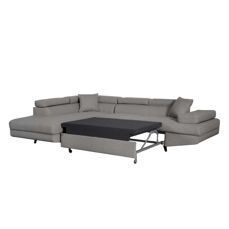 ROX SCANDINAVE - Canapé d'angle convertible avec coffre pieds bois noir en tissu - Gris clair