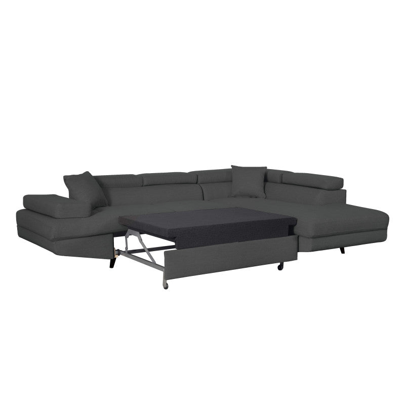 ROX SCANDINAVE - Canapé d'angle convertible avec coffre pieds bois noir en tissu - Gris foncé