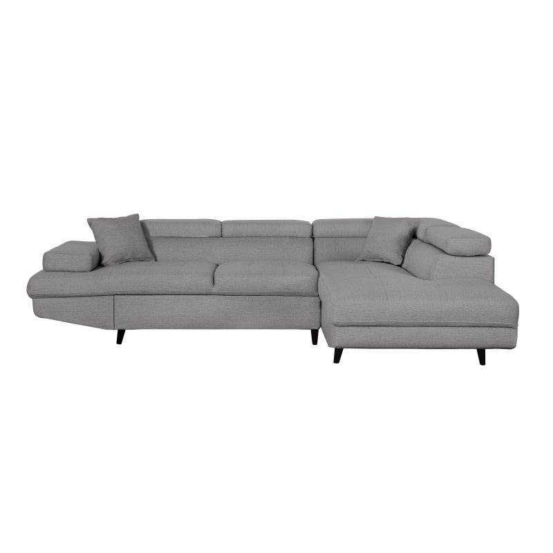 ROX SCANDINAVE - Canapé d'angle convertible avec coffre pieds bois noir en tissu - Gris clair