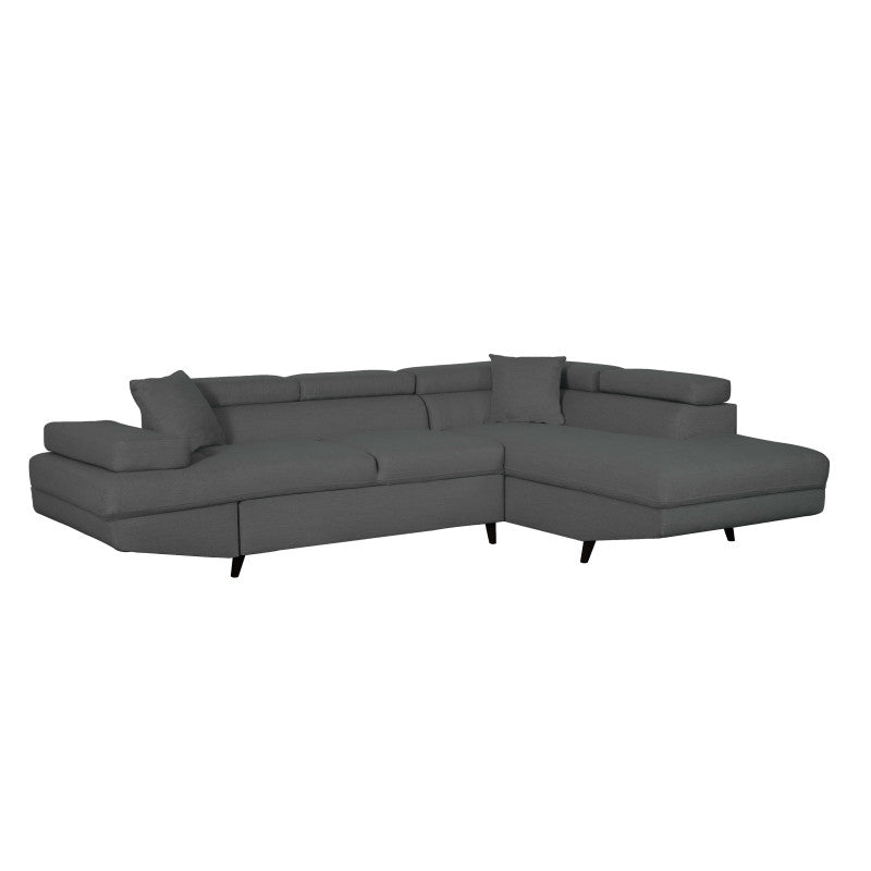 ROX SCANDINAVE - Canapé d'angle convertible avec coffre pieds bois noir en tissu - Gris foncé