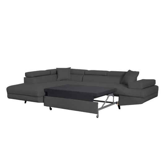 ROX SCANDINAVE - Canapé d'angle convertible avec coffre pieds bois noir en tissu - Gris foncé