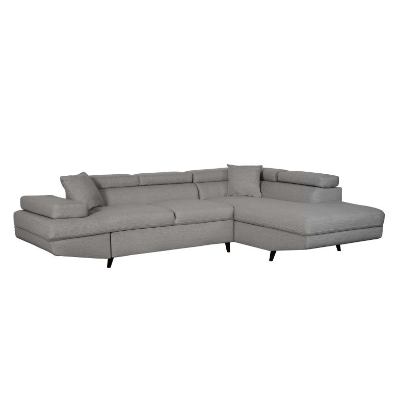 ROX SCANDINAVE - Canapé d'angle convertible avec coffre pieds bois noir en tissu - Gris clair