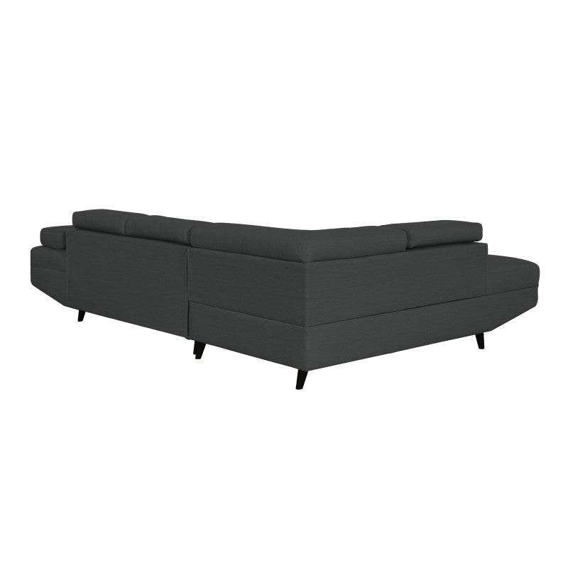 ROX SCANDINAVE - Canapé d'angle convertible avec coffre pieds bois noir en tissu - Gris foncé