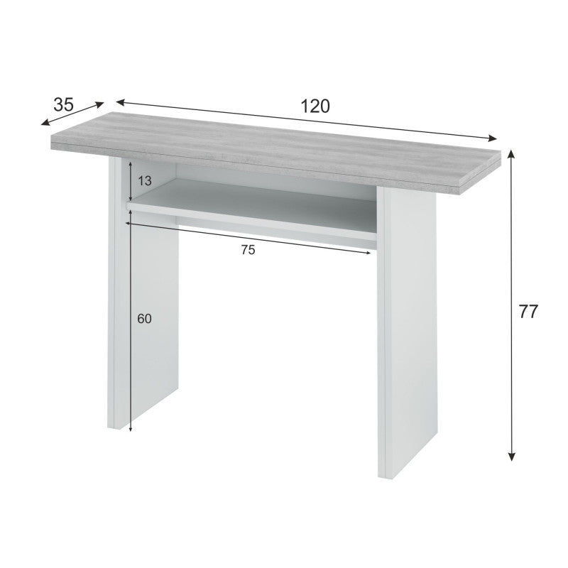 RUBEN - Table auxiliaire extensible L120 x P35/70 cm - Blanc/béton