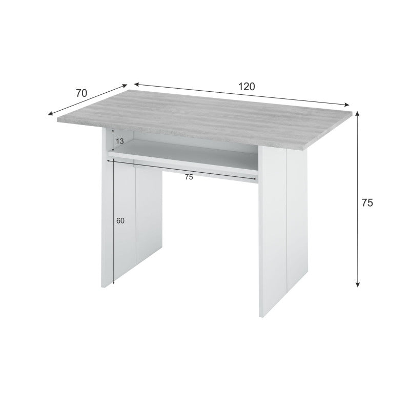 RUBEN - Table auxiliaire extensible L120 x P35/70 cm - Blanc/béton