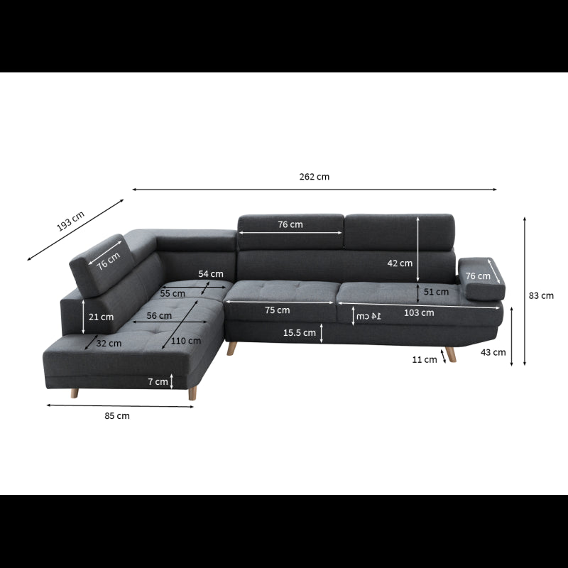 RX032 - Canapé d'angle droit style scandinave en tissu - Gris foncé