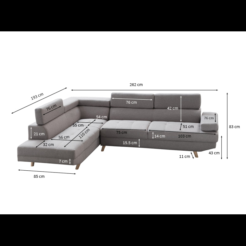 RX032 - Canapé d'angle droit style scandinave en tissu - Gris clair