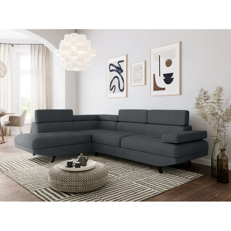 RX032 - Canapé d'angle style scandinave en tissu pieds noirs - Gris foncé