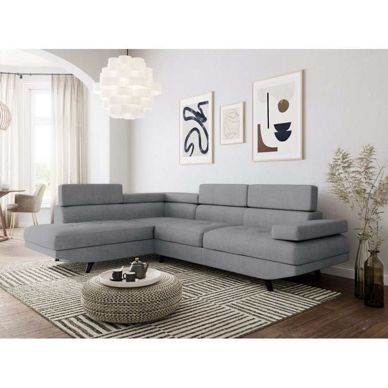 RX032 - Canapé d'angle style scandinave en tissu pieds noirs - Gris clair