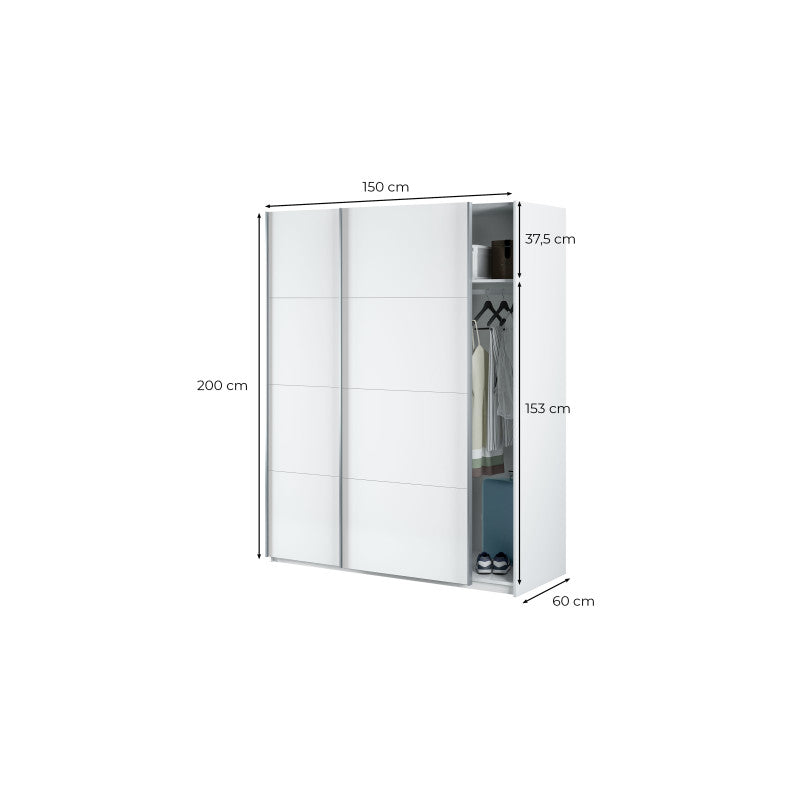 SANTANA - Armoire penderie - 2 portes coulissantes L150 x H200cm - Blanc