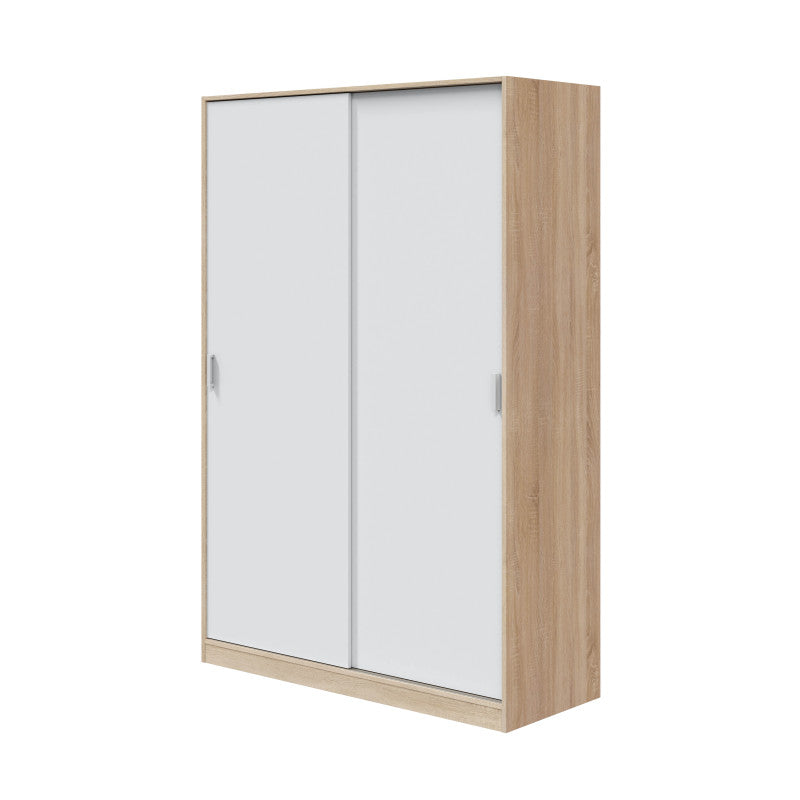 SANTINO - Penderie design 2 portes coulissantes L120 x H200 cm - Blanc/chêne