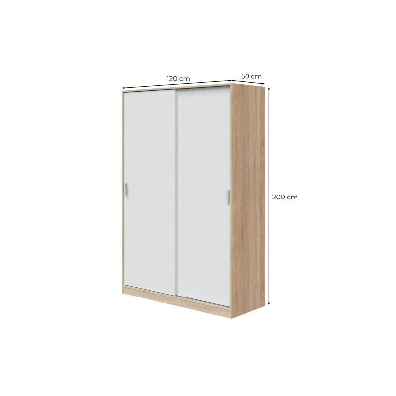 SANTINO - Penderie design 2 portes coulissantes L120 x H200 cm - Blanc/chêne