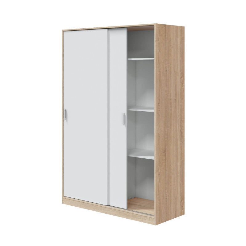 SANTINO - Penderie design 2 portes coulissantes L120 x H200 cm - Blanc/chêne