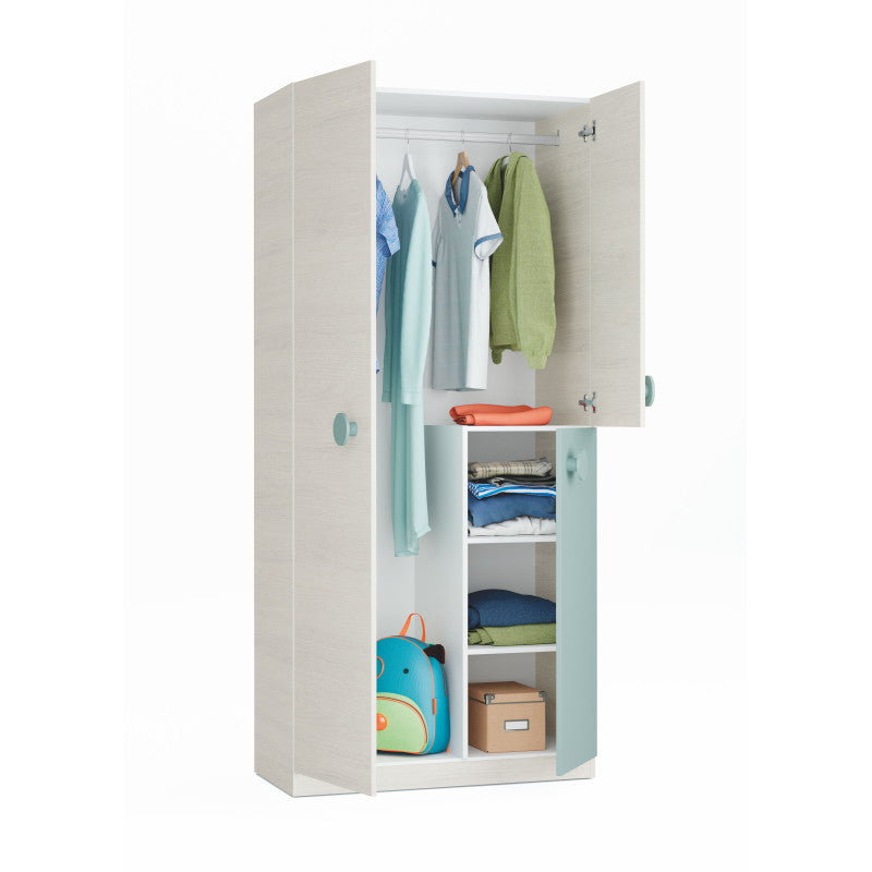 SARAH - Armoire enfant 3 portes L90 x H200 cm - Gris/vert