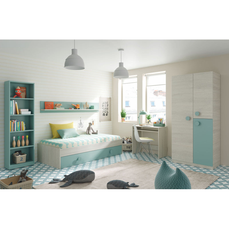 SARAH - Armoire enfant 3 portes L90 x H200 cm - Gris/vert