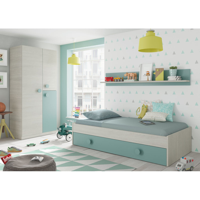 SARAH - Armoire enfant 3 portes L90 x H200 cm - Gris/vert