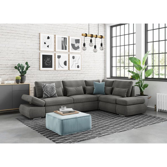 LIORA - Canapé d'angle réversible convertible avec coffre en tissu - Gris