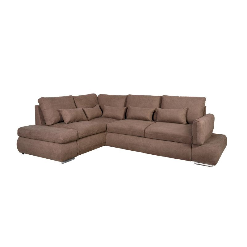 LIORA - Canapé d'angle réversible convertible avec coffre en tissu - Marron