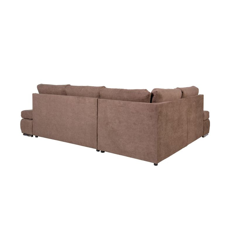 LIORA - Canapé d'angle réversible convertible avec coffre en tissu - Marron