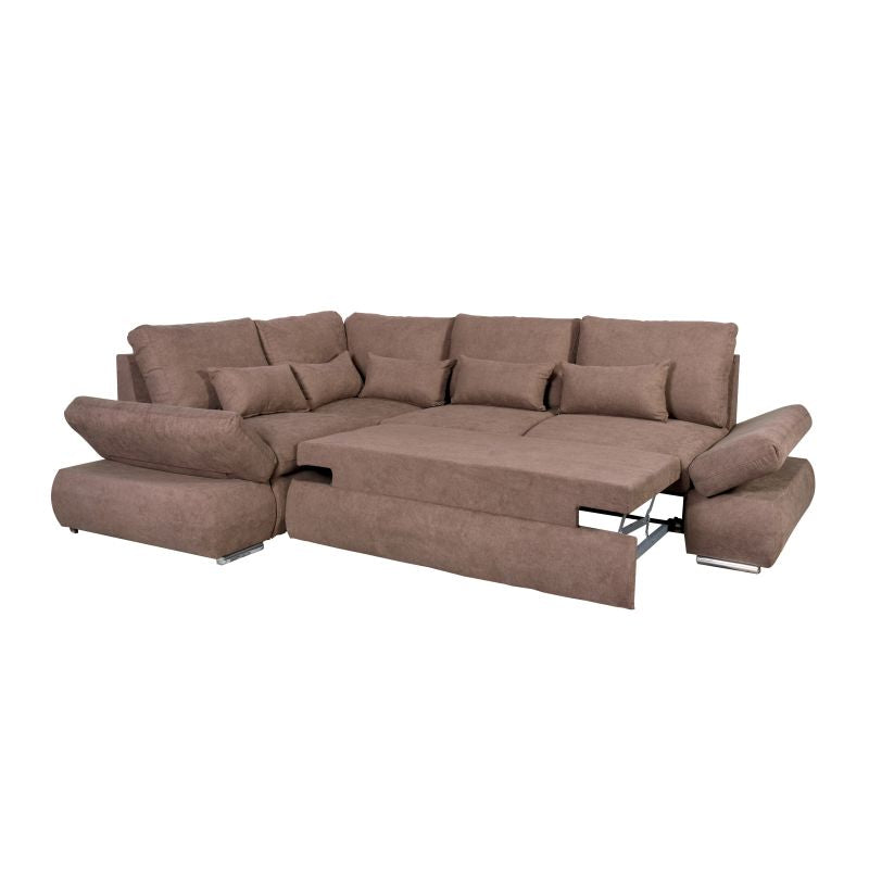 LIORA - Canapé d'angle réversible convertible avec coffre en tissu - Marron