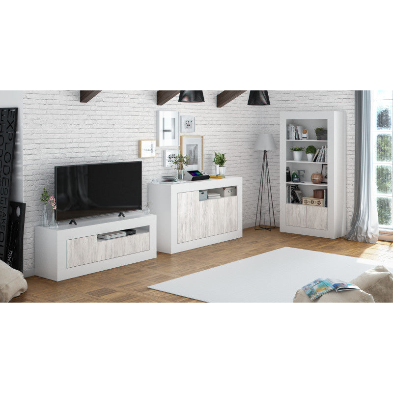 SEVILLA - Meuble TV design 2 portes L139 cm - Blanc