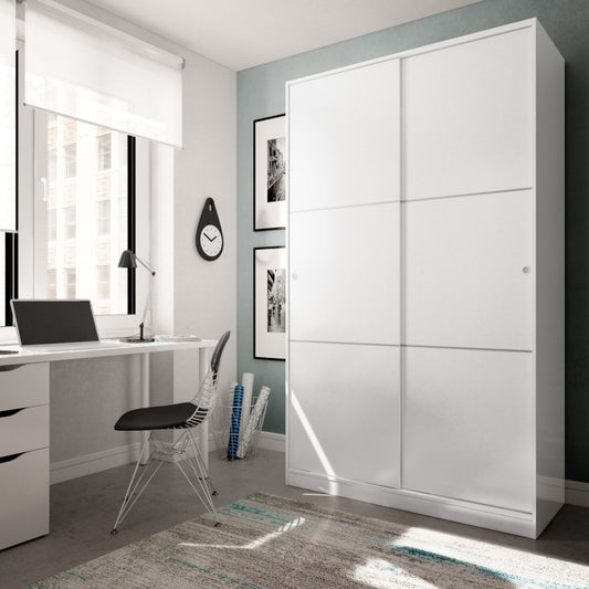 SIDONIE - Armoire penderie 2 portes coulissantes L120 x H200 cm - Blanc brillant