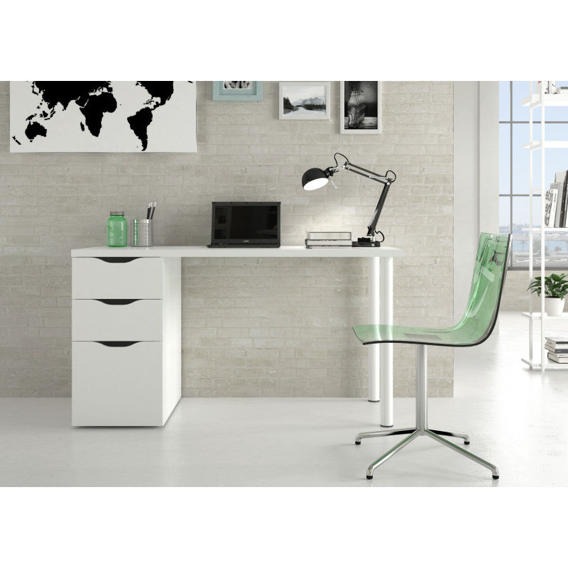 SIMPLY - Bureau réversible avec caisson 2 tiroirs L138 cm - Blanc