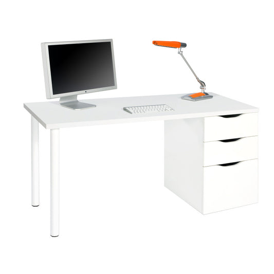 SIMPLY - Bureau réversible avec caisson 2 tiroirs L138 cm - Blanc