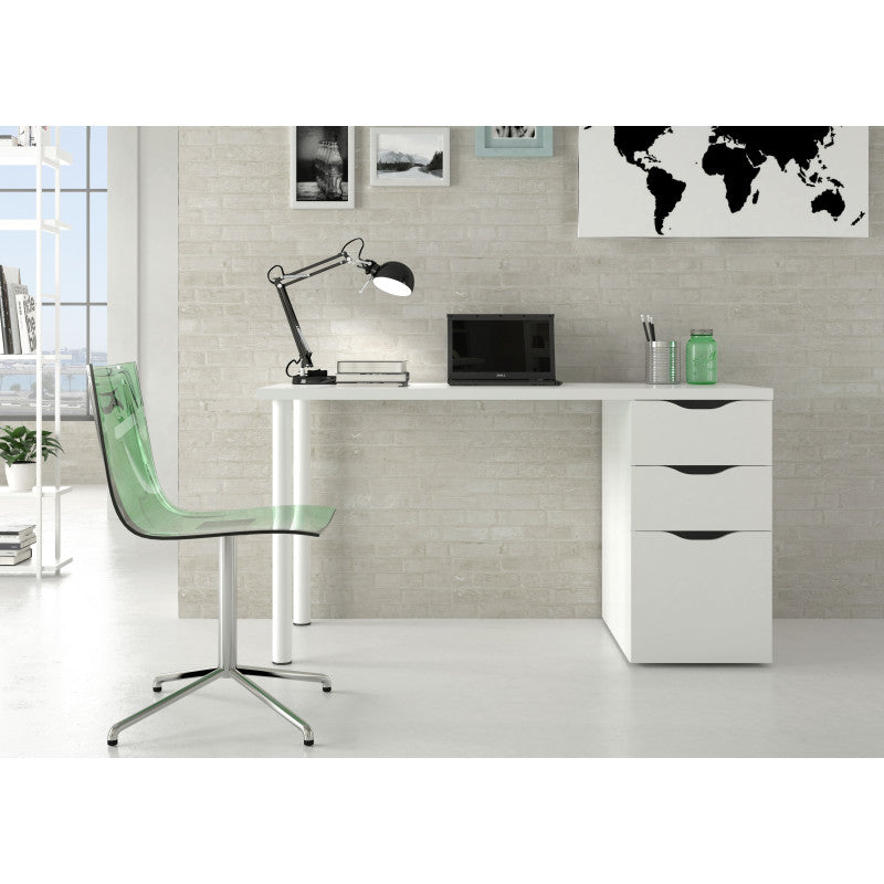 SIMPLY - Bureau réversible avec caisson 2 tiroirs L138 cm - Blanc