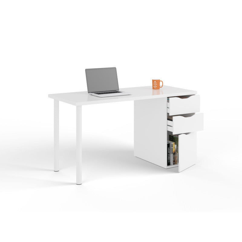 SIMPLY - Bureau réversible avec caisson 2 tiroirs L138 cm - Blanc