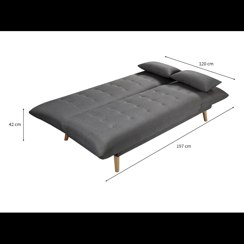 SOLIS - Banquette 2 places convertible méridienne et coté relevable en tissu - Gris foncé