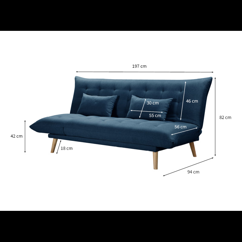 SOLIS - Banquette 2 places convertible méridienne et coté relevable en tissu - Bleu