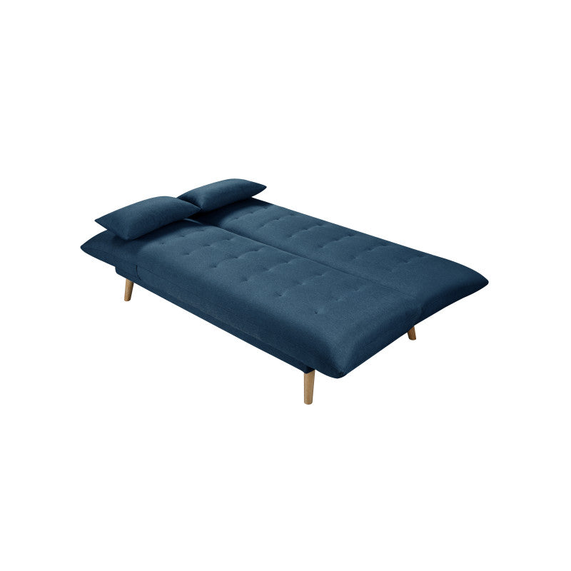 SOLIS - Banquette 2 places convertible méridienne et coté relevable en tissu - Bleu