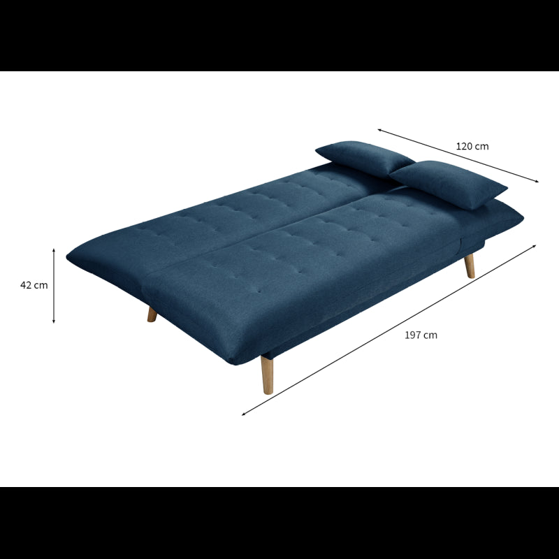 SOLIS - Banquette 2 places convertible méridienne et coté relevable en tissu - Bleu