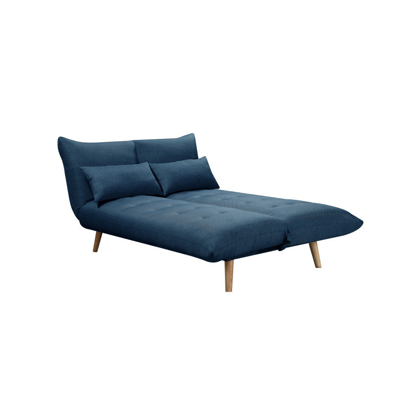 SOLIS - Banquette 2 places convertible méridienne et coté relevable en tissu - Bleu