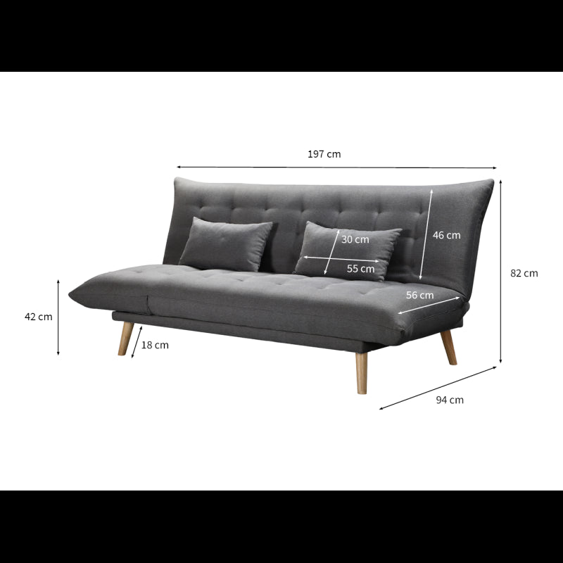 SOLIS - Banquette 2 places convertible méridienne et coté relevable en tissu - Gris foncé