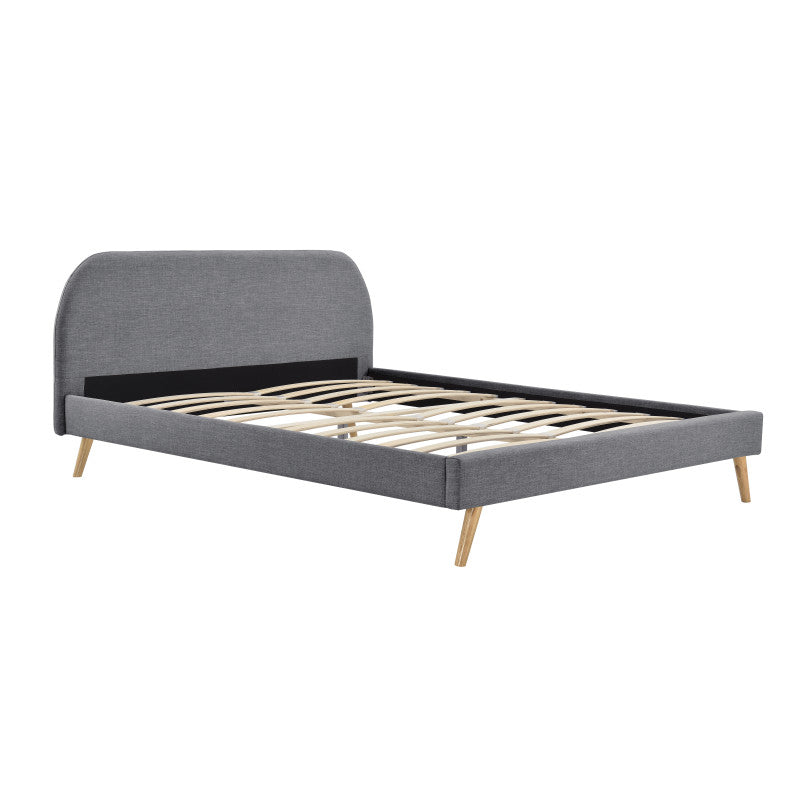 SOMIA - Cadre de lit scandinave avec tête de lit et sommier à lattes en tissu - Gris foncé - 140x190 cm